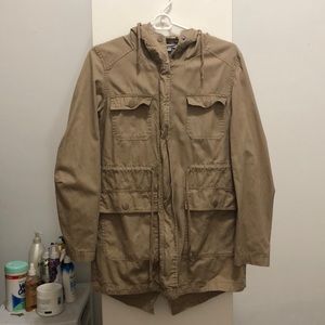 Lightweight hooded tan jacket